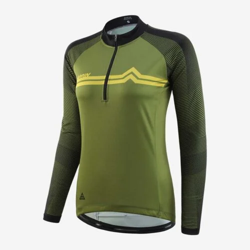 Front view of women's cycling jersey with horisontal stripes across the chest