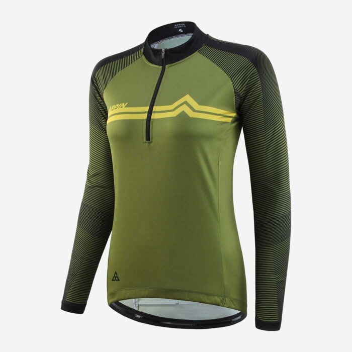 Front view of women's cycling jersey with horisontal stripes across the chest
